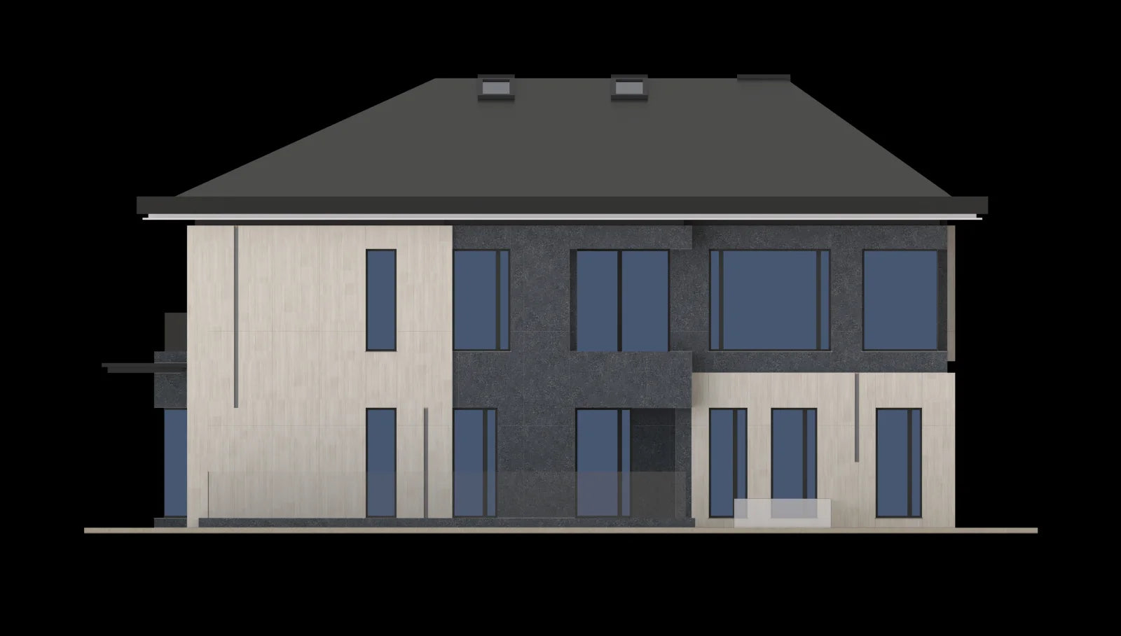 Architectural elevation study for sintered stone facade panel planning