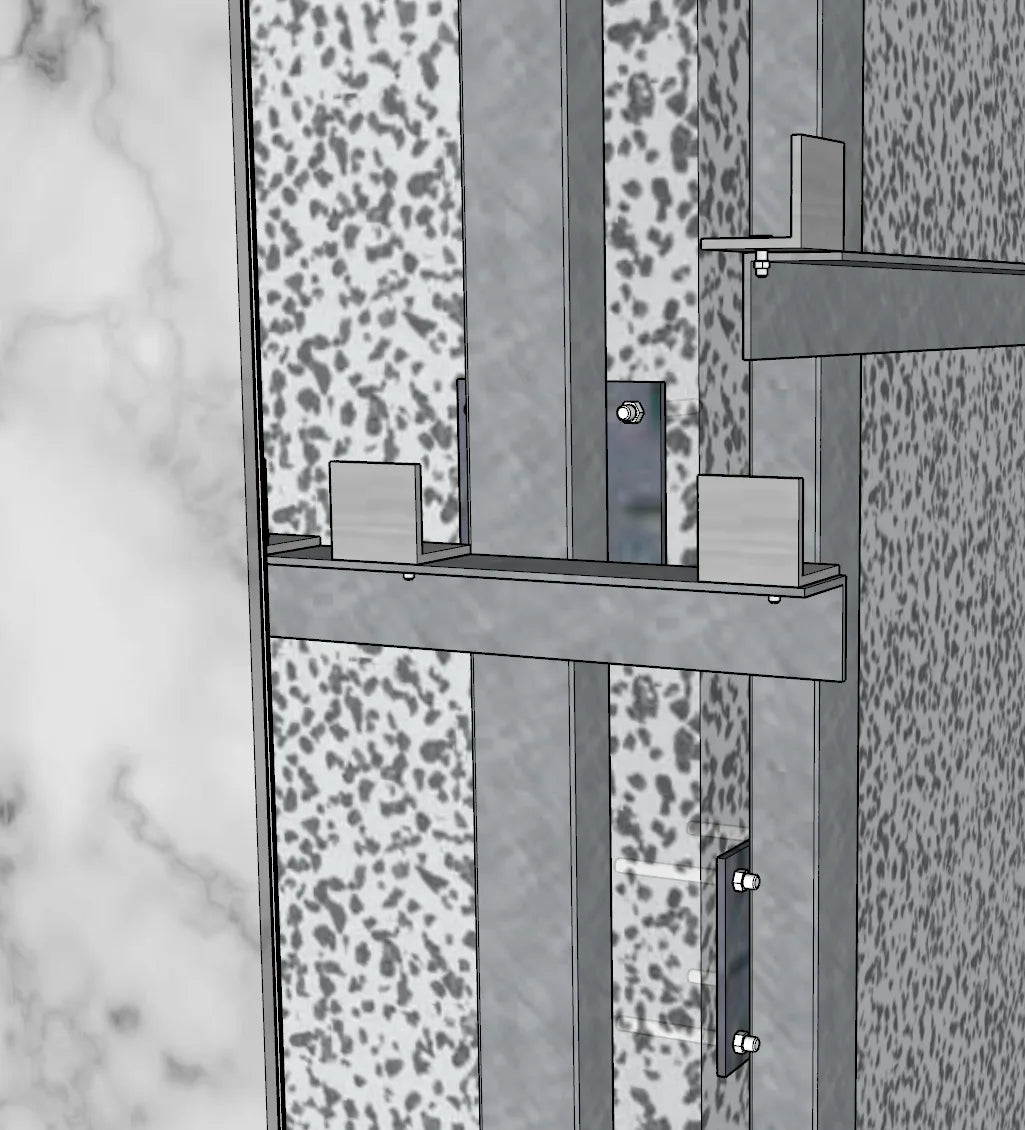 Rail, bracket and anchor reference model for mechanically fixed facade cladding