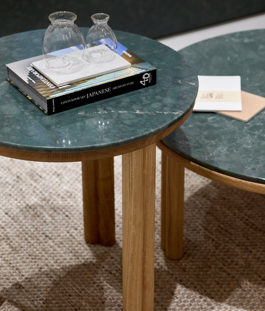 Designer dining table with a stone surface