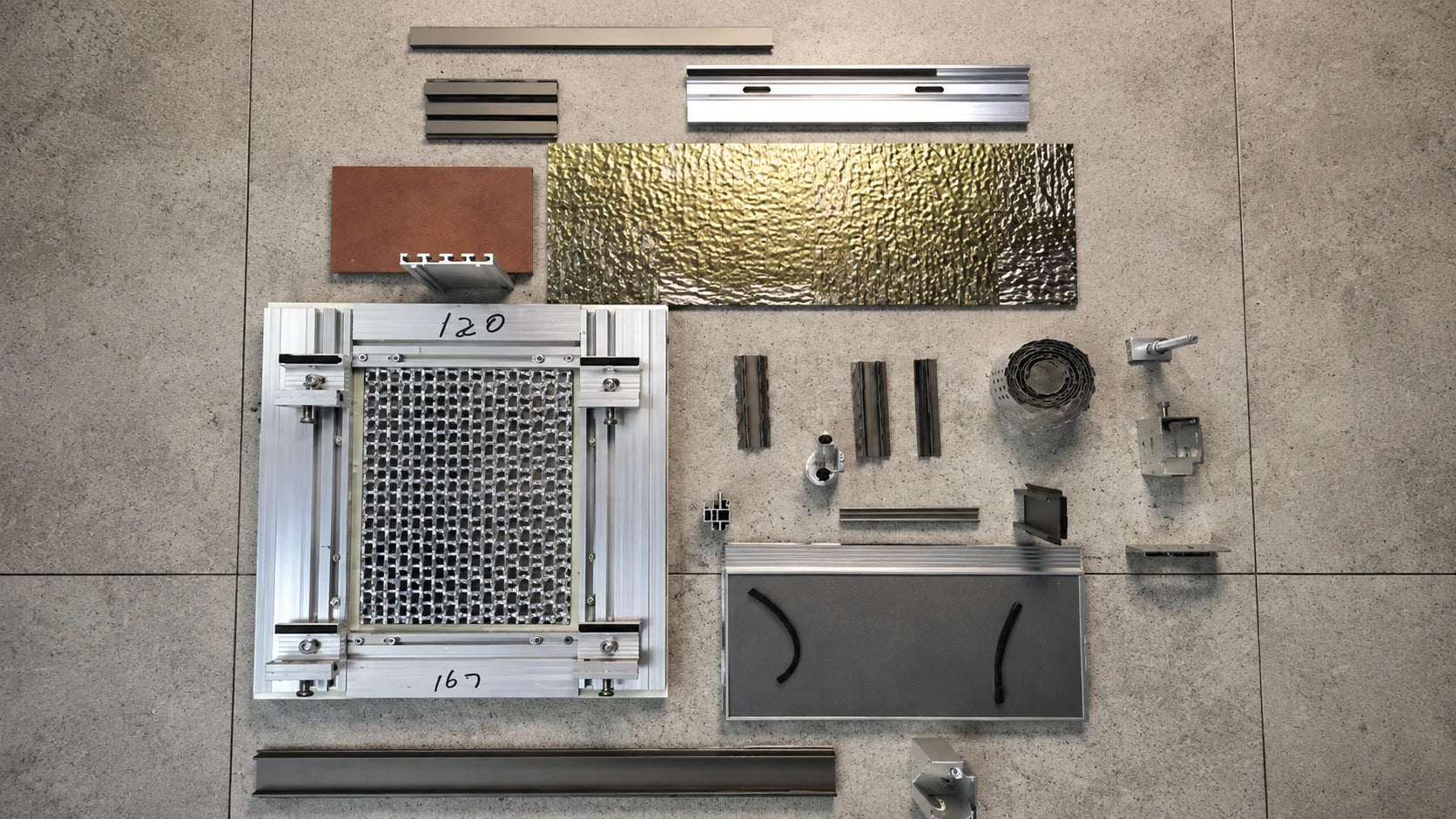 Facade panel backing profiles and connection components arranged for project supply