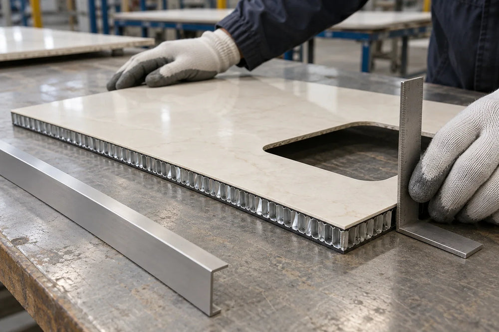 Thin porcelain honeycomb composite panels prepared for project fabrication