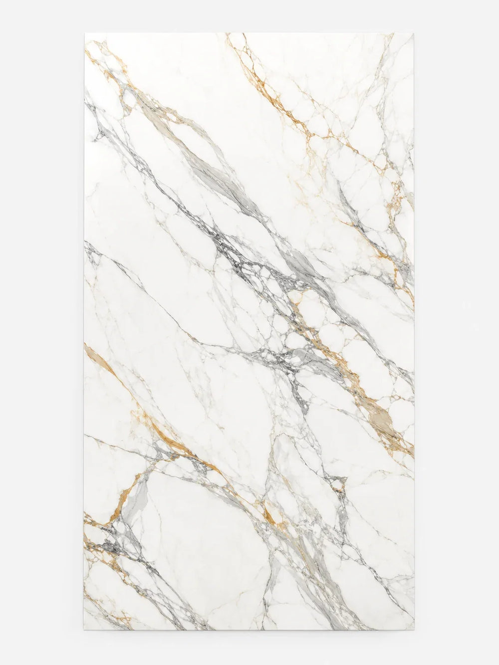 白地に大胆なグレーと温かいゴールドが流れるNeolith Calacatta Luxeのフルスラブ