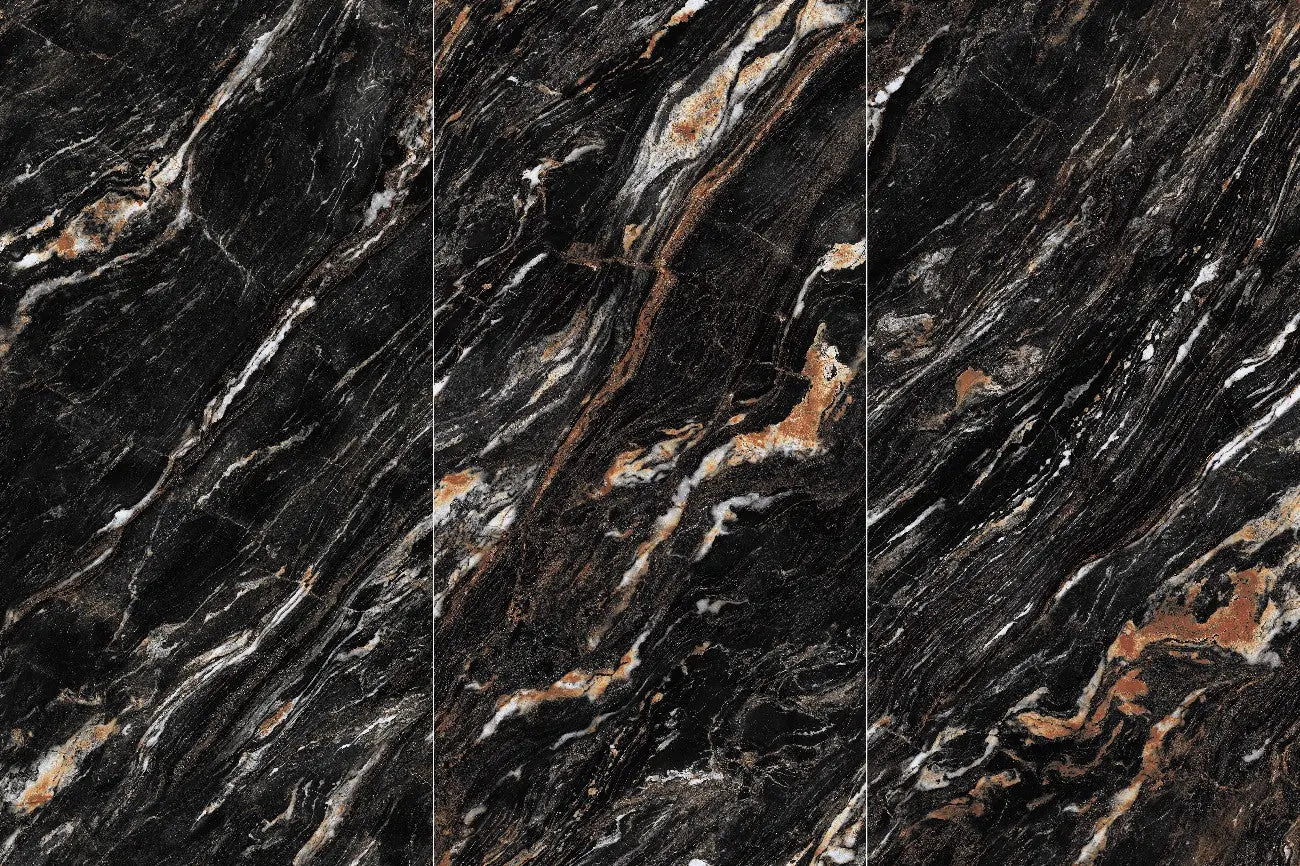 Black Gold Veined Marble Sintered Stone Slab Funtek