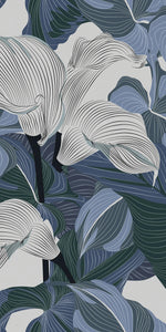Dalle avec de grandes fleurs blanches et des feuilles bleu-vert — pierre frittée Blue Orchid Botanical