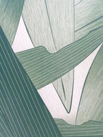Gros plan de formes de feuilles vertes superposées aux traits fins — pierre frittée Green Mosaic Botanical