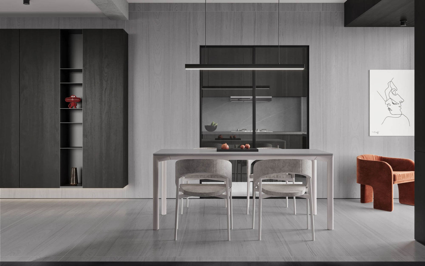 Griffith Light Grey wood look sintered stone modern interior scene