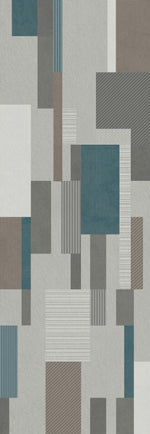 Dalle avec des rectangles gris, blancs et bleu-vert et des touches de fines rayures — pierre frittée Burano Pearl Abstract Geometric