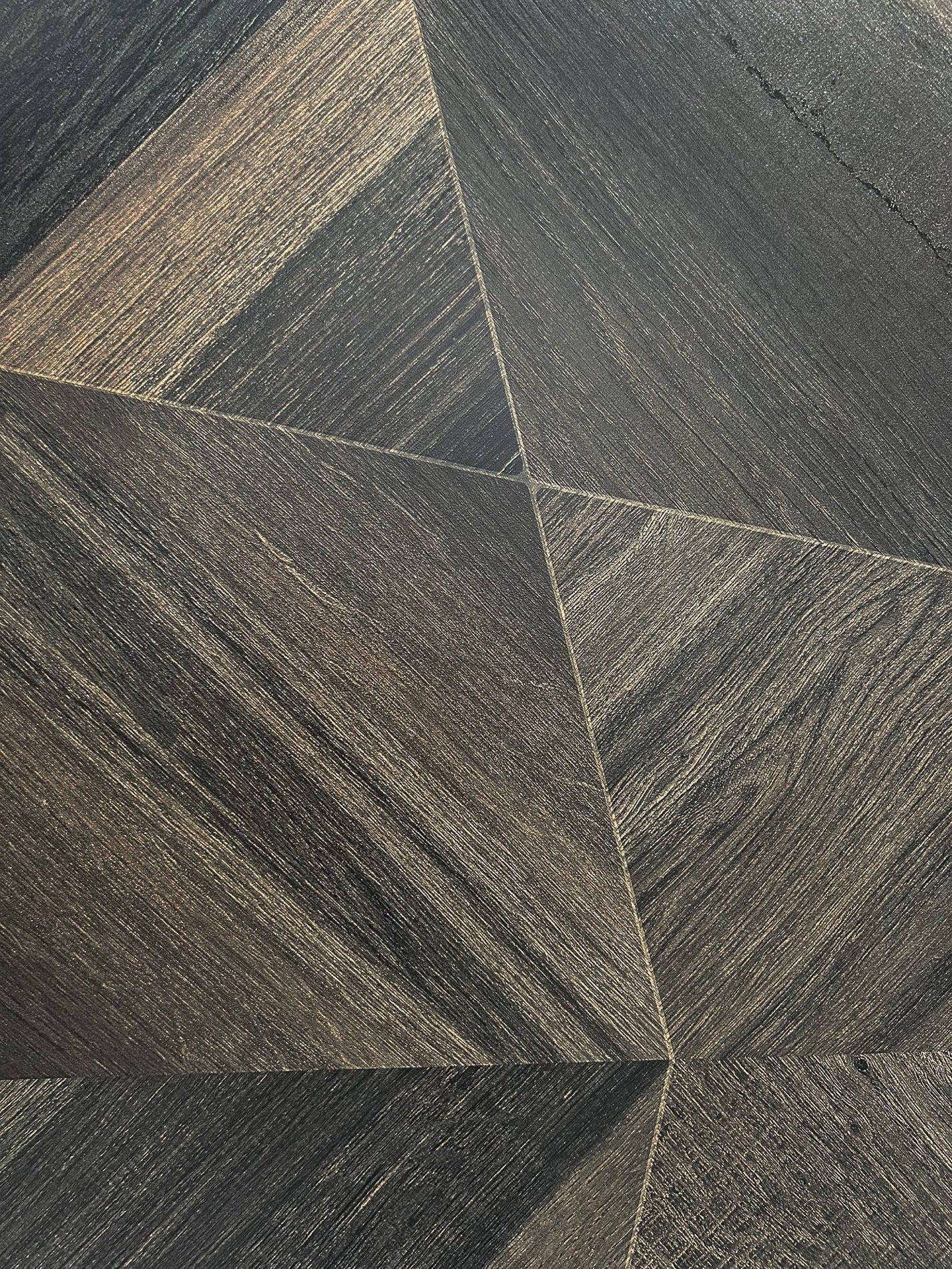 Close-up of Shipwood Dark geometric wood grain sintered stone texture