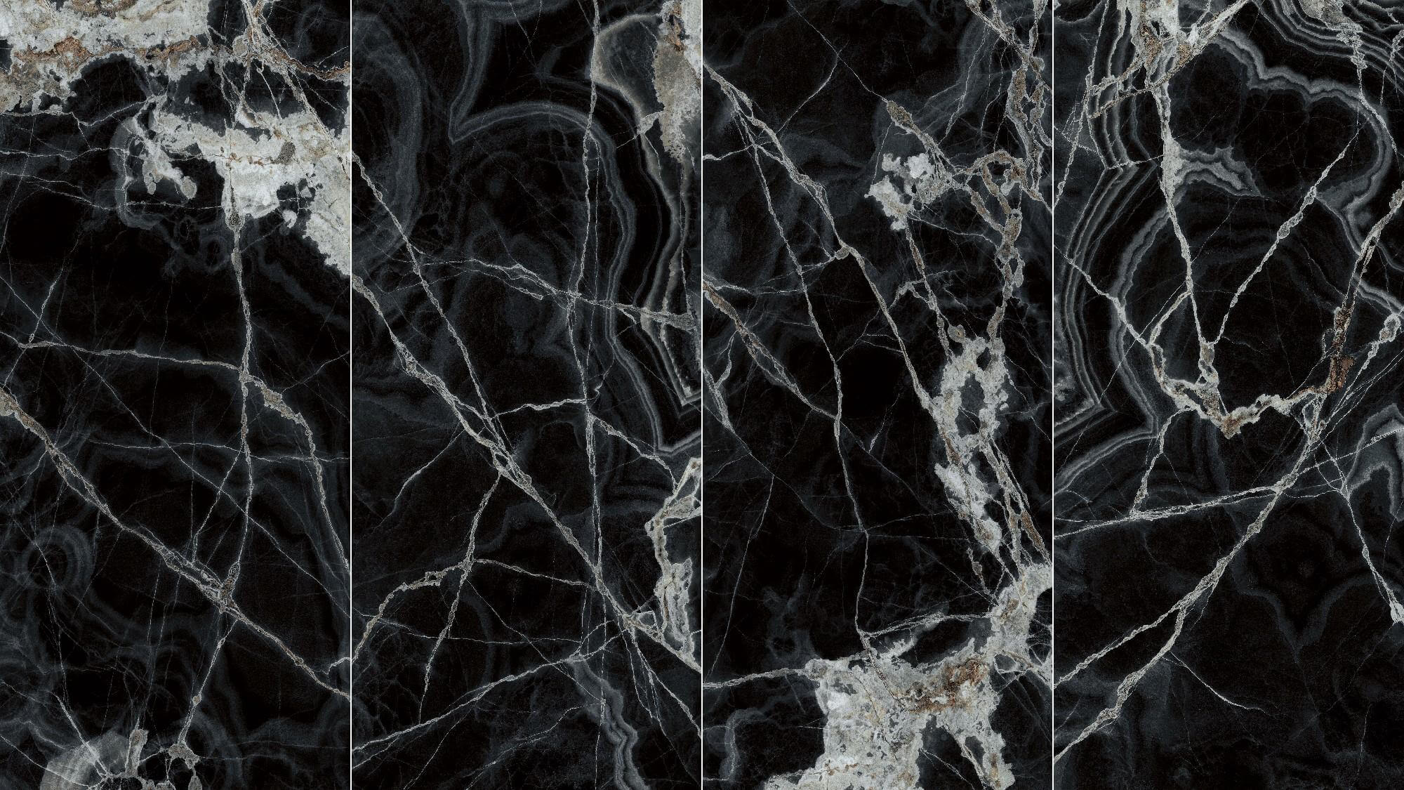 Four Black Crystallite faces with smoky crystal bands and mineral fractures