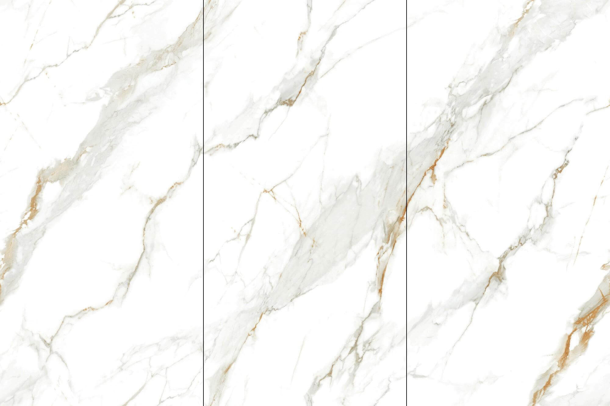 Соответствующие панели из спеченного камня Calacatta Gold Marble Look с прожилками, полностью напоминающими мрамор.