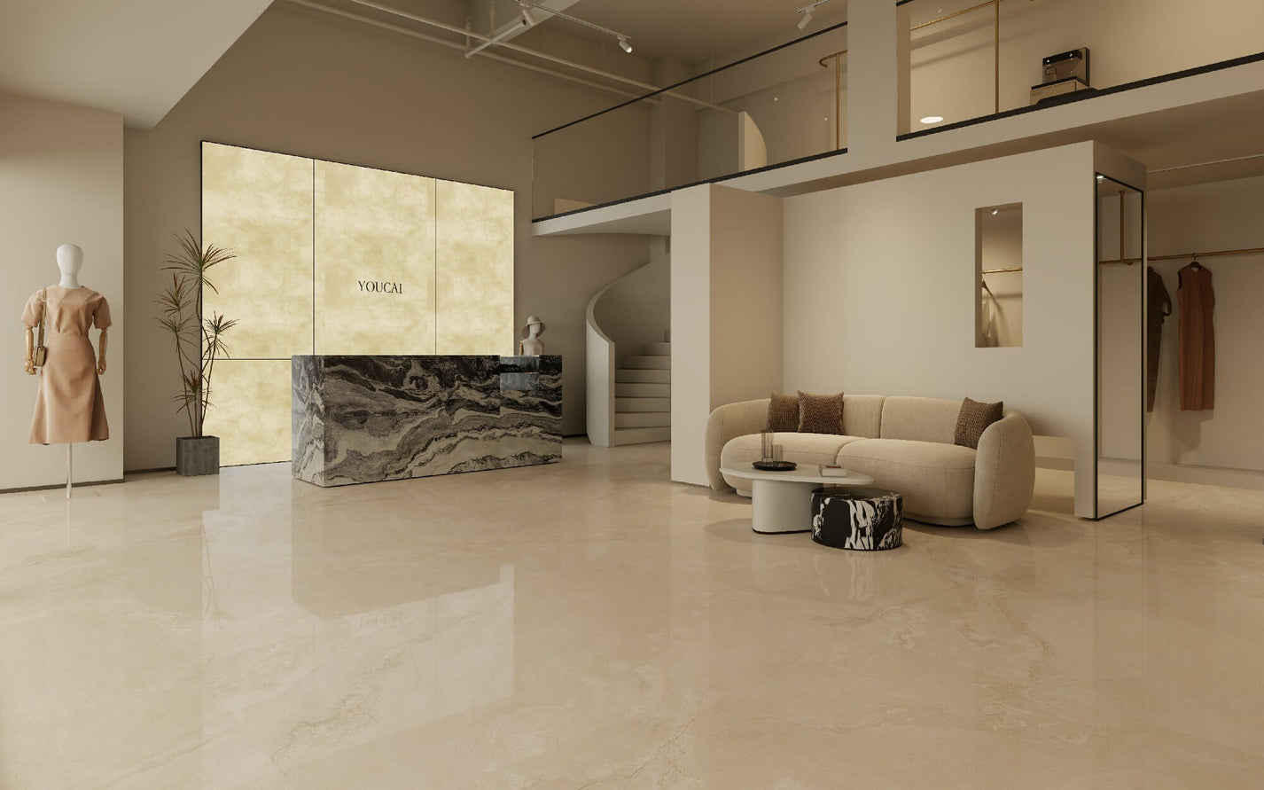 Соответствующие панели из спеченного камня Parali Beige, демонстрирующие полную текстуру теплого бежевого камня.