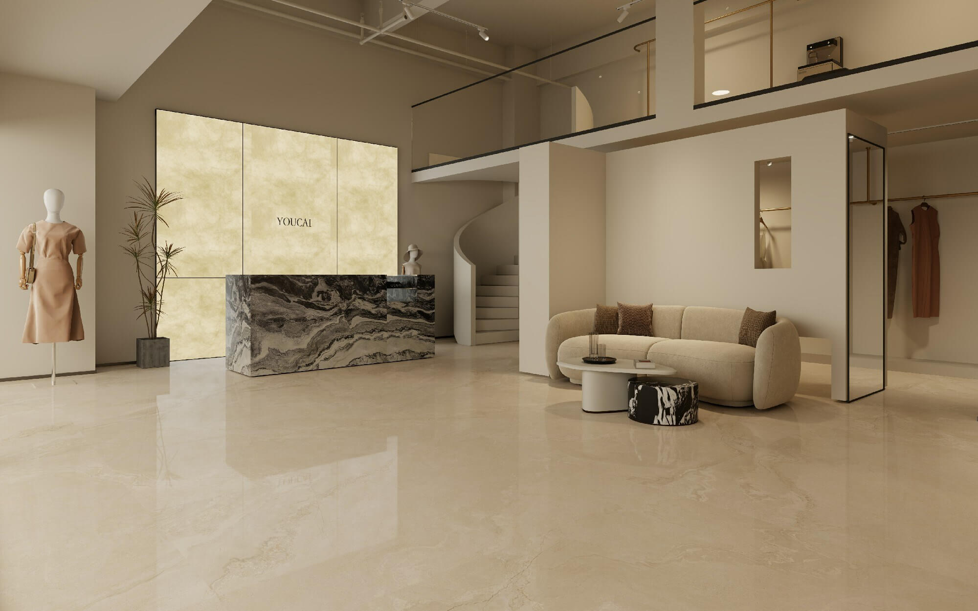 Соответствующие панели из спеченного камня Parali Beige, демонстрирующие полную текстуру теплого бежевого камня.