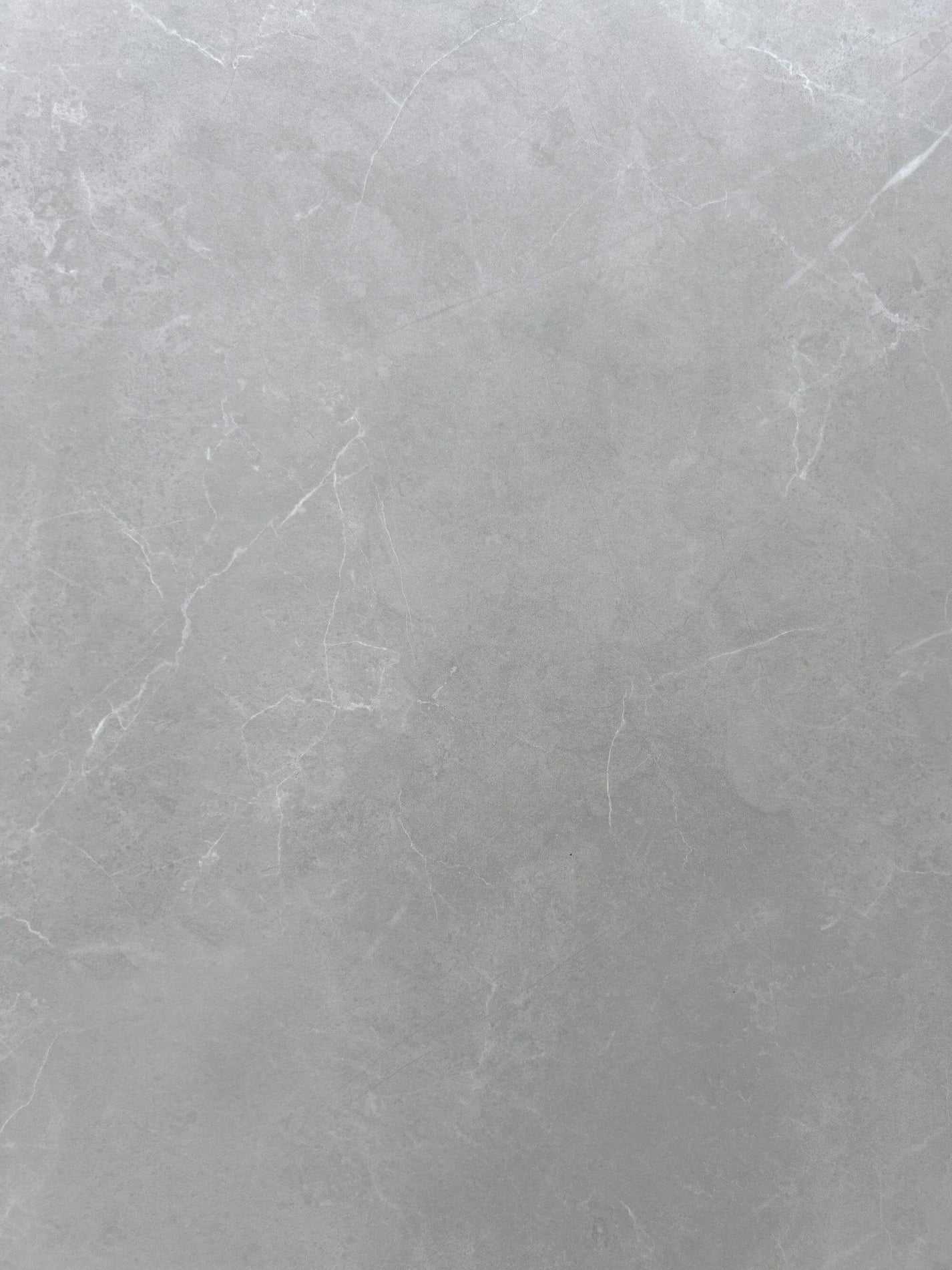 Крупный план плиты из спеченного камня Сиэтла Light Grey Stone Look, показывающий движение серого камня, вид спереди