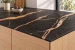 Black Gold Stone sintered stone countertop showing a slim 12 mm edge with gold and cream veins