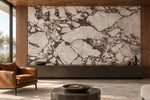 Boutique Bvlgari Purple sintered stone feature wall in a hotel lounge