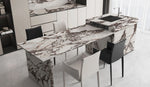 Boutique Bvlgari Purple sintered stone kitchen island and dining extension from the catalogue