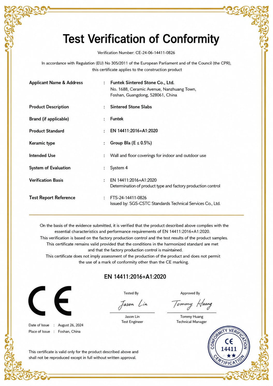 Funtek CE EN 14411 conformity verification