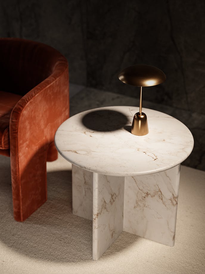 Warm stone coffee table in a contemporary interior