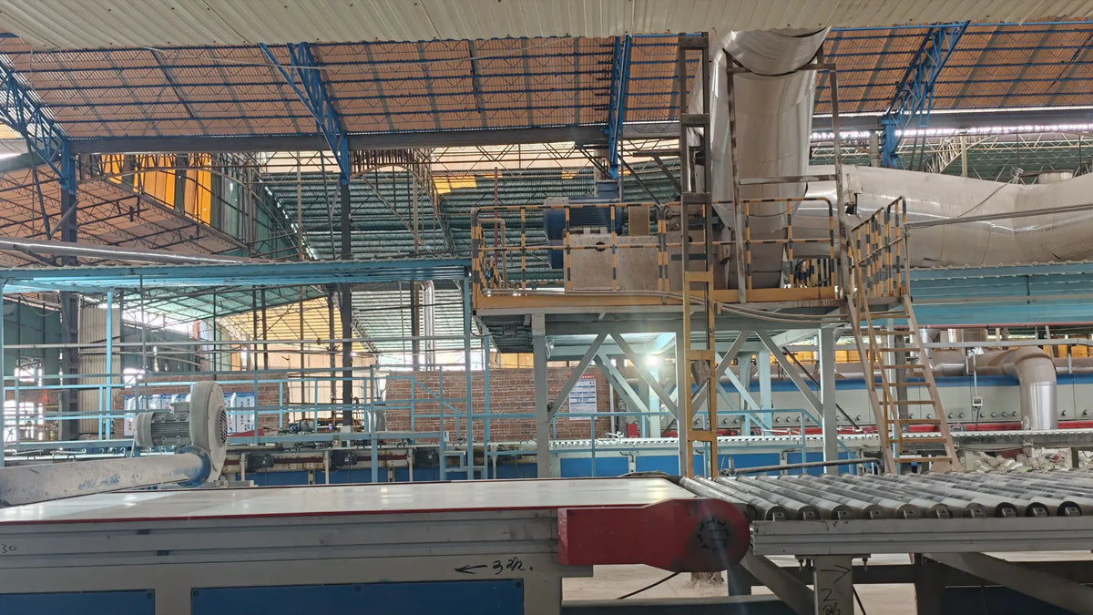 Sintered stone slab processing line inside the Funtek factory