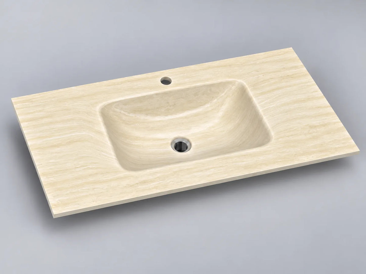 Warm Beige matte sintered stone washbasin viewed from the front left