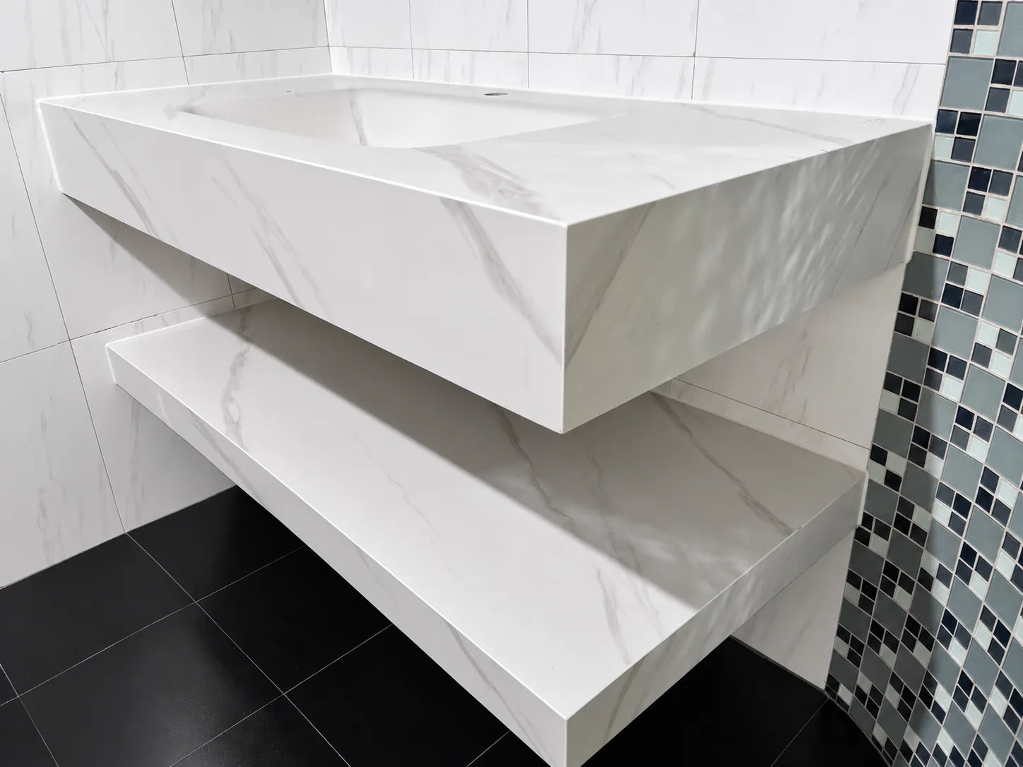 Wall-mounted basin and shelf from a customer project