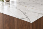 Italy Fish Maw White sintered stone countertop with a slim 12 mm edge over wood cabinetry