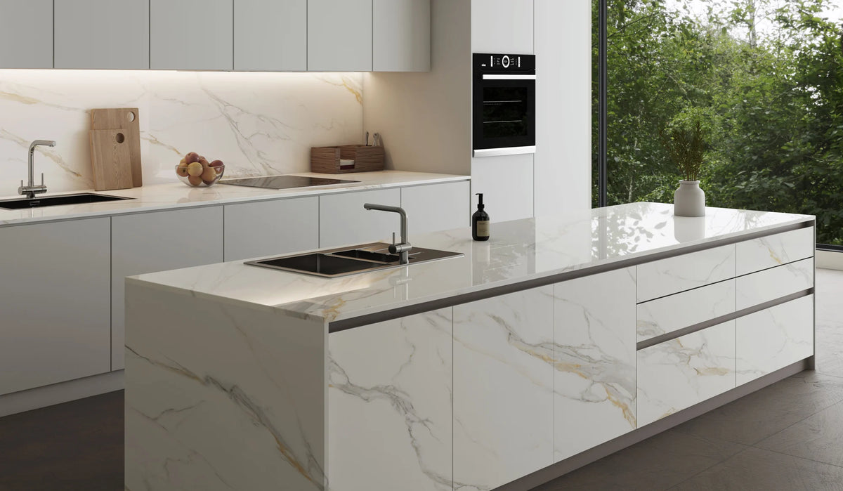 Louiskin sintered stone kitchen island countertop cabinet fronts and splashback