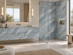 Palissandro Blue sintered stone used on a spa bathroom vanity and shower feature wall