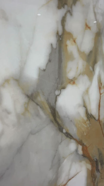 Video of the Rapace polished golden slab and full-body edge
