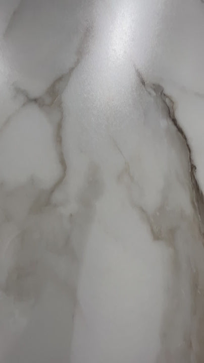 Vertical product video showing Fish Belly Flower White bookmatched sintered stone slab