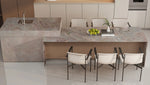 Sakura Pink sintered stone island and dining extension from the product catalogue