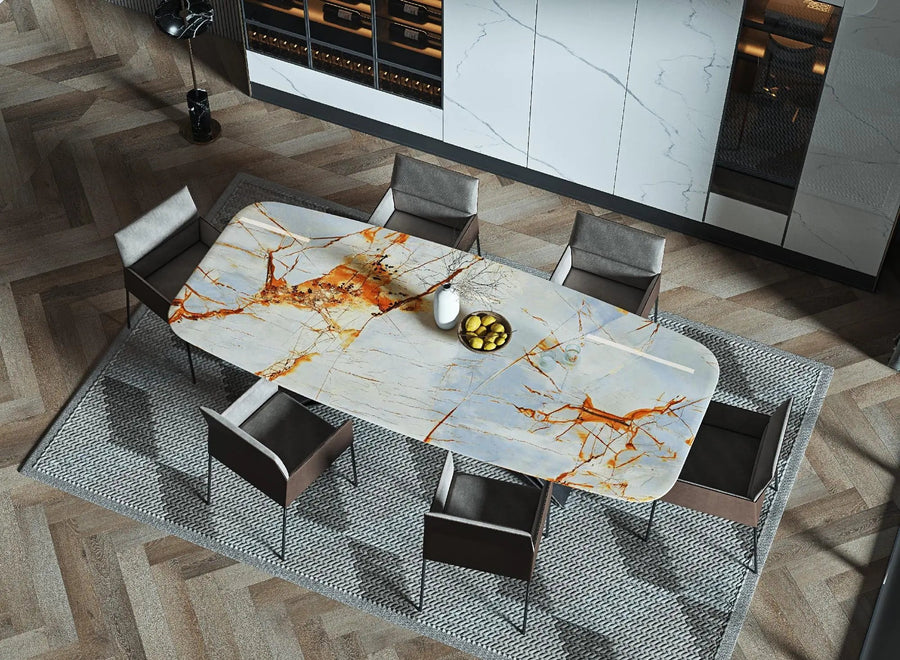 Dining room using Smirakin Gold sintered stone slab