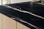 Top-Level Black Marquina sintered stone countertop with a slim 12 mm exposed edge