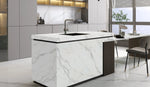 Waterfall sintered stone kitchen island and dining extension from the product catalogue