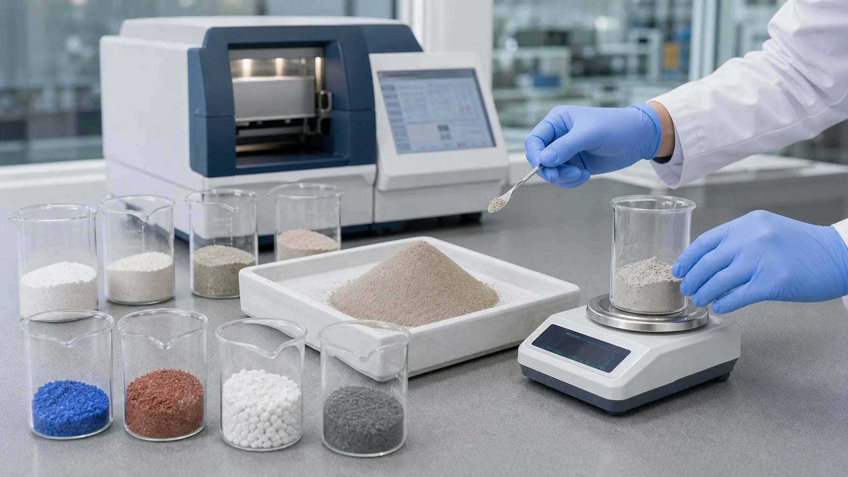 Laboratory staff analyzing the composition of mineral raw materials